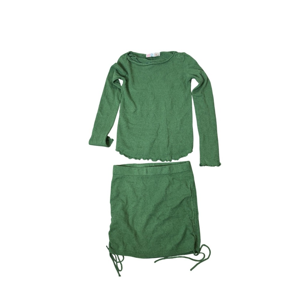 Free People Beach 2 Piece Set Womens XS‎ Green Terry Sweater Skirt Lounge -notag